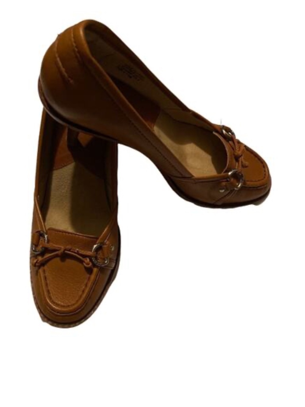 Michael Kors brown leather penny loafer lace boat style Stiletto heels 9.5